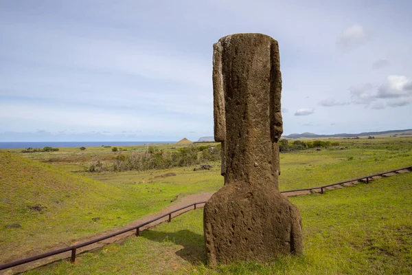 Rano Raraku Yanardağının Dış Yamaçlarında Bir Moai Rano Raraku Moailerin — Stok fotoğraf