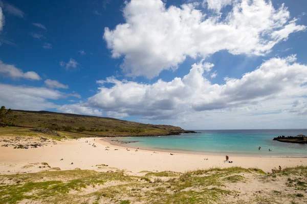 Panorama Plage Anakena Île Pâques Chili Avril 2018 — Photo