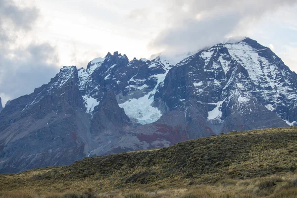 Vista Atardecer Del Paisaje Las Montañas Torres Del Paine Otoño — Foto de Stock