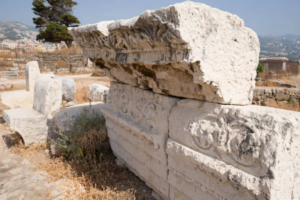 Restes Frises Temple Romain Vue Sur Les Ruines Romaines Byblos — Photo