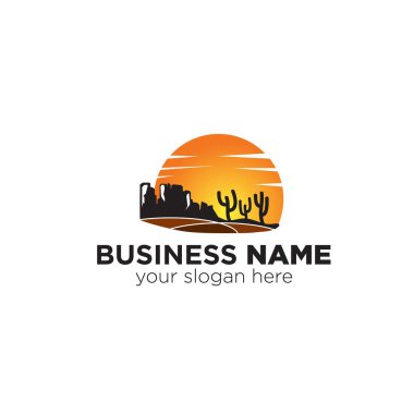 Kaktüs logo vektör konsepti, simge, element ve iş şablonu içeren Arizona güneşi