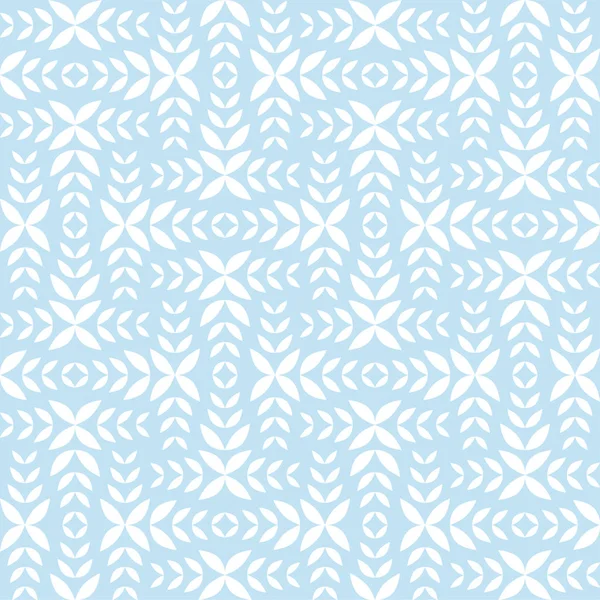 Yapraklı şekilleri geometrik olarak düzenlenmiş kusursuz desen. Beyaz arkaplanda açık mavi.