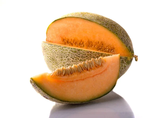 Tranches Melon Sur Fond Blanc Isoler — Photo
