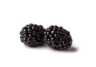 Beyaz bir arka planda olgun böğürtlen, çilek