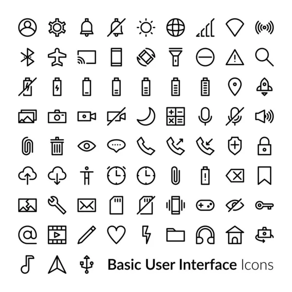 Linie Icoane de interfață utilizator. contur de bază UI Icon Set — Vector de stoc