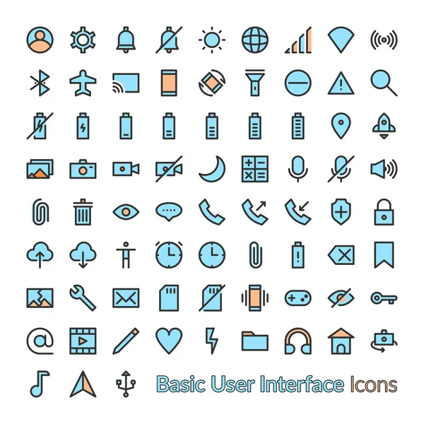Obrys wypełnione ikony interfejsu użytkownika. kolor liniowy Basic Ui Icon Set — Wektor stockowy