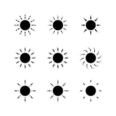 Logo için güneş ikonları vektörü ve kabartmalı parlaklık sembolü kümesi