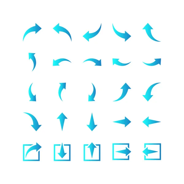 Iconos Vector Flecha Señales Dirección Flechas Gradiente Azul — Vector de stock