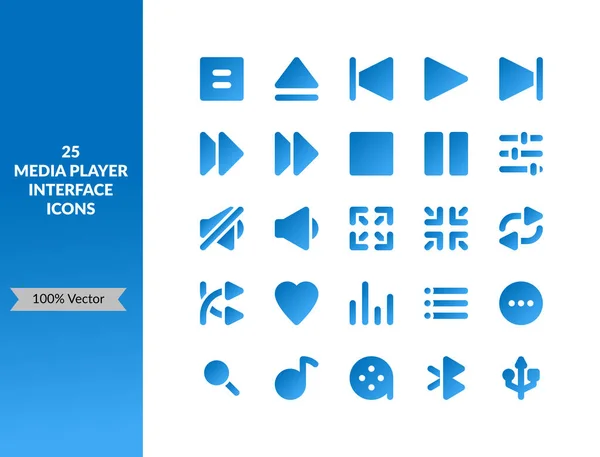 Blue Gradient Proste Ikony Interfejsu Odtwarzacza Multimediów Dla Przycisku Projekcie — Wektor stockowy