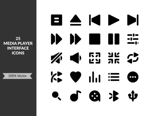 Svart Enkel Mediaspelare Gränssnitt Ikoner För Knappen Mobilen Eller Programvara — Stock vektor