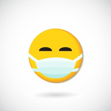 Tıbbi Maske Simgesi vektörüyle yuvarlak yüz. sosyal medya sohbet tepkileri için çizgi film baloncuğu ifadeleri, simge emoji karakteri şablonu.