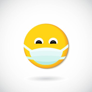 Tıbbi Maske Simgesi vektörüyle yuvarlak yüz. sosyal medya sohbet tepkileri için çizgi film baloncuğu ifadeleri, simge emoji karakteri şablonu.