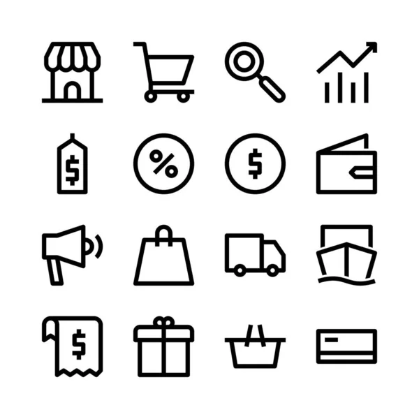 Conjunto Simple Iconos Línea Vectorial Comercio Electrónico Contiene Carro Envío — Vector de stock