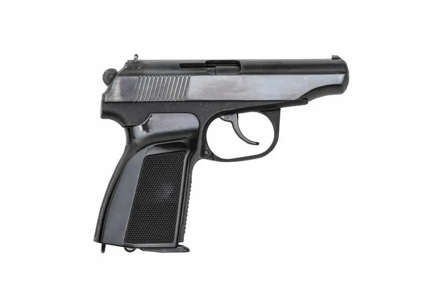 Pistola nera usata su sfondo bianco — Foto Stock