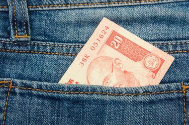 Eski dizi Hint Rupisi Döviz Alım, kopya alanı ile kot pantolon cebinde para