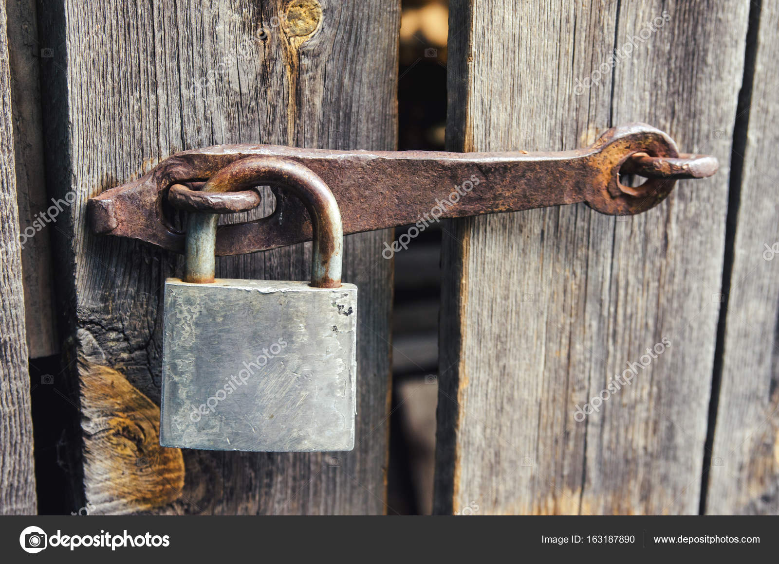 Rustic Lock On The Wood Door Stock Photo C Saikorn 163187890