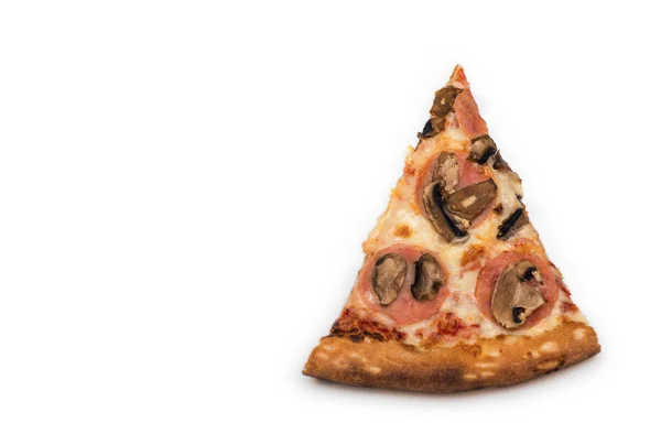 Potongan Pizza Dengan Jamur Latar Belakang Putih — Stok Foto