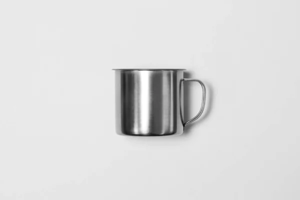 Steel Mug Mockup Izolowany Białym Tle Góra Widoku Metal Cup — Zdjęcie stockowe