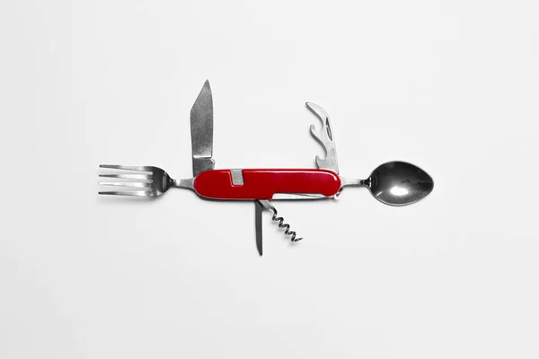 Multipurpose Knife Isolerad Vitt Med Alla Nödvändiga Verktyg Ett Ovanifrån — Stockfoto