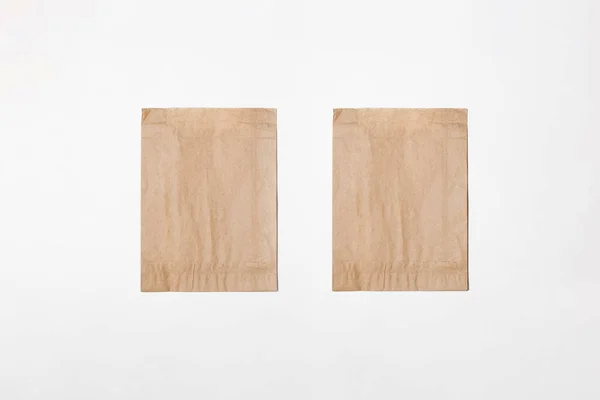 Brown Paper Bags Mockup Isolated White Background Top View High — Stock Photo, Image
