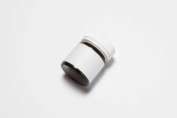 Glass Supplement Bottle Box Blank Label Mock Light Grey Background — Stockfoto