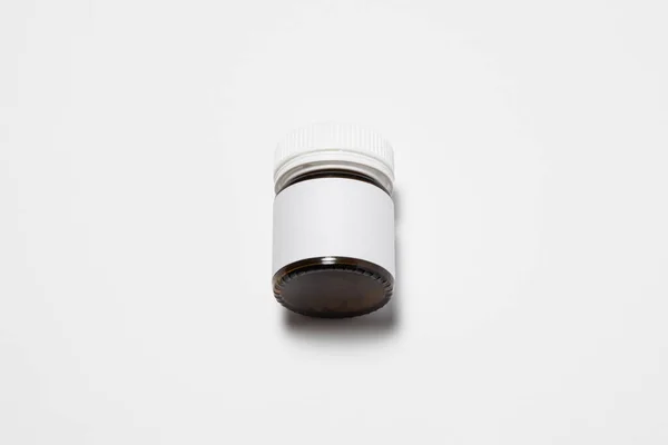 Glass Supplement Bottle Box Blank Label Mock Light Grey Background — Stockfoto