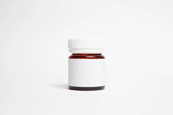 Glass Supplement Bottle Box Blank Label Mockup Light Grey Background — Zdjęcie stockowe