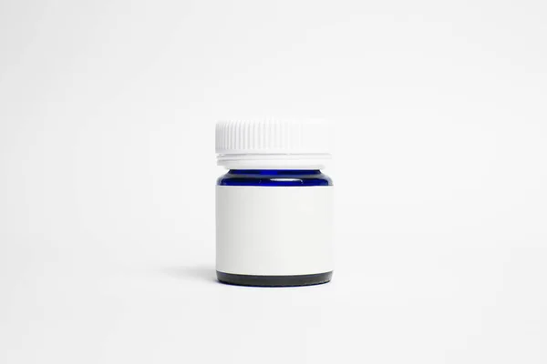Glass Supplement Bottle Box Blank Label Mockup Light Grey Background — Stockfoto