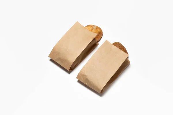 Fresh Black White Bread Brown Kraft Paper Bag Mockup White — 스톡 사진