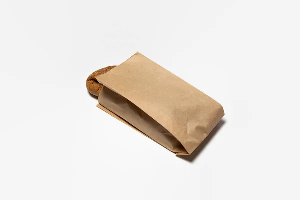 Fresh Black Bread Brown Kraft Paper Bag Mockup White Background — Stock Photo, Image