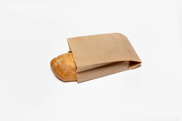 Fresh Bread Brown Kraft Paper Bag Mockup White Background High — Stock Photo, Image