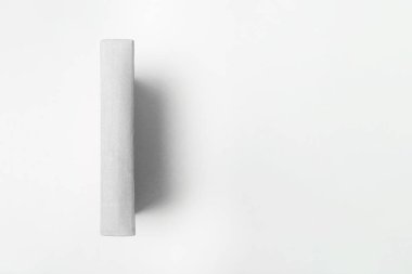 Dikey olarak boş duran beyaz kitaplar beyaz bir arkaplanda taklit ediliyor. Yüksek çözünürlüklü fotoğraf.