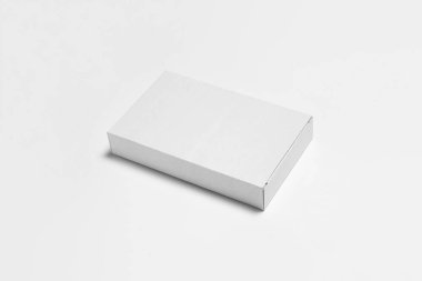 Boş Beyaz Ürün Paket Model Kutusu. Konteynır, beyaz üzerine ambalaj şablonu. Beyaz karton kutu. Üst görüntü. Yüksek çözünürlüklü fotoğraf..