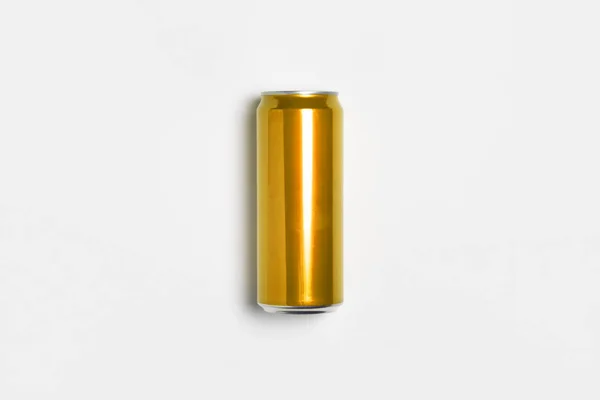 Aluminium Guld Läsk Kan Mock Isolerad Ljusgrå Bakgrund Högupplöst Foto — Stockfoto