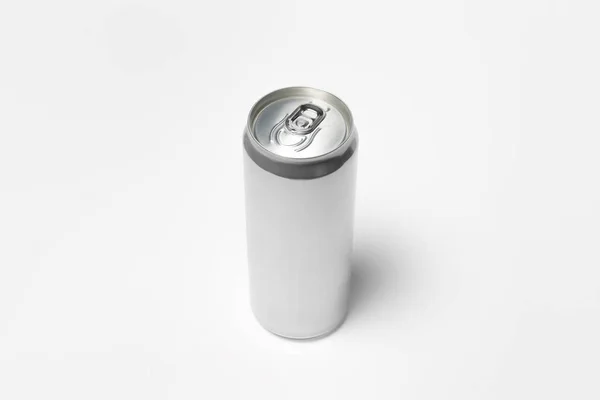 Aluminum Silver Soda Can Mock Isolated Light Gray Background High — Stock Photo, Image