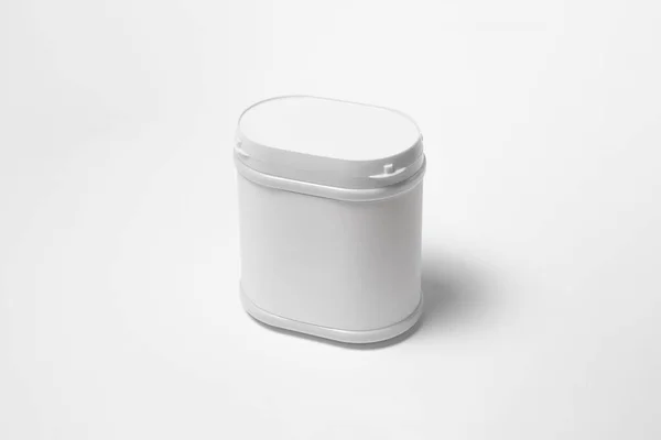 Witte Plastic Pot Mock Met Deksel Label Voor Droge Producten — Stockfoto