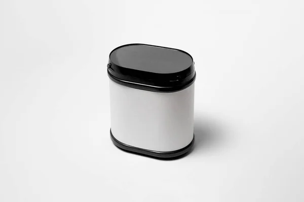 Black Plastic Jar Mock Καπάκι Και Ετικέτα Για Ξηρά Προϊόντα — Φωτογραφία Αρχείου