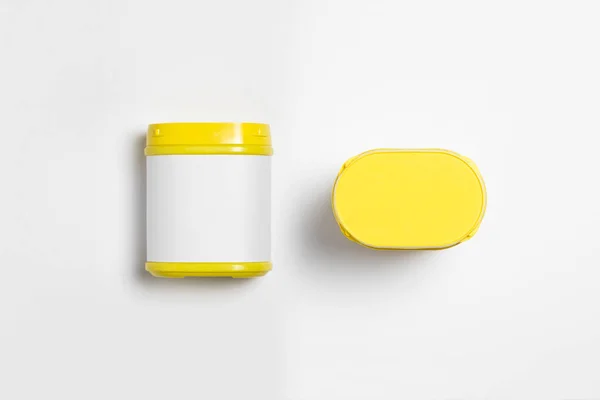 White Plastic Jar Mock Com Tampa Etiqueta Para Produtos Secos — Fotografia de Stock