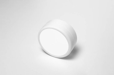 Boş Kozmetik Jar Mockup 'ın üst görünümü beyaz arka planda izole edildi. Temiz Kozmetik Krem Pot paketleme yolu ürün tasarımı için hazır.