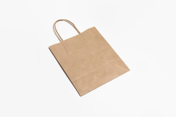 Recycled Paper Shopping Bag Mockup Witte Achtergrond Hoge Resolutie Foto — Stockfoto