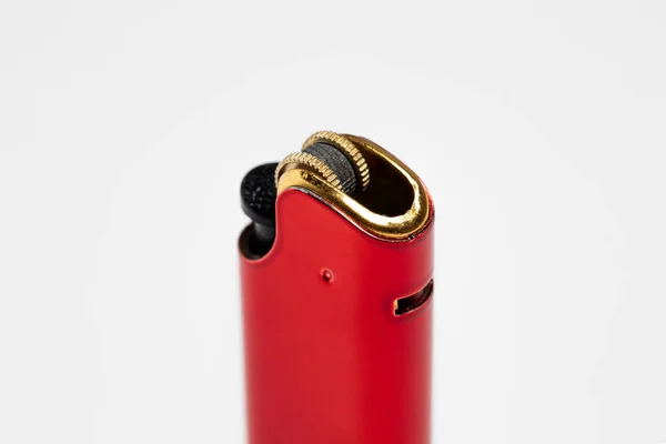 Encendedor Metal Rojo Blanco Gaslighter Blank Mockup Para Diseño Foto — Foto de Stock