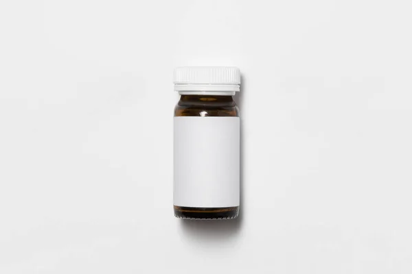 Glass Supplement Bottle Box Blank Label Mock Light Grey Background — ストック写真