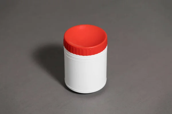 Plastic Jar Mock Lid Gray Background High Resolution Photo — Stock Photo, Image
