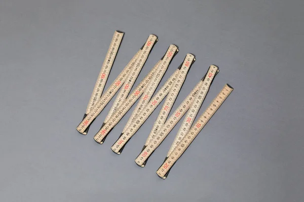 Wooden Meter Isolated Gray Background Folding Wooden Ruler High Resolution — Stock Photo, Image