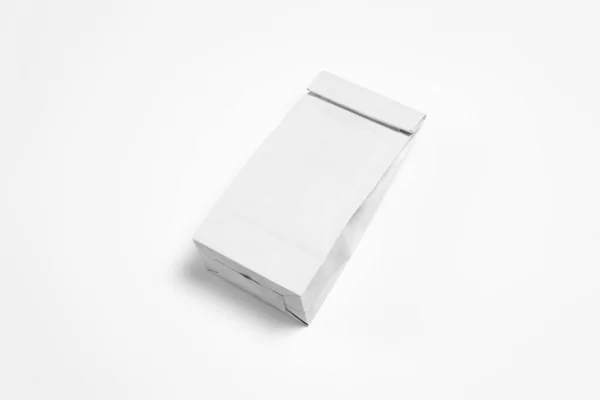 White Blank Papperspaket Mock För Torra Produkter Vit Bakgrund Högupplöst — Stockfoto