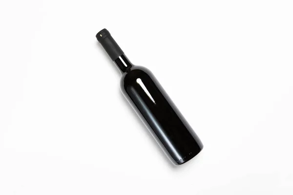 Červené Víno Láhev Izolované Bílém Pozadí Mock — Stock fotografie