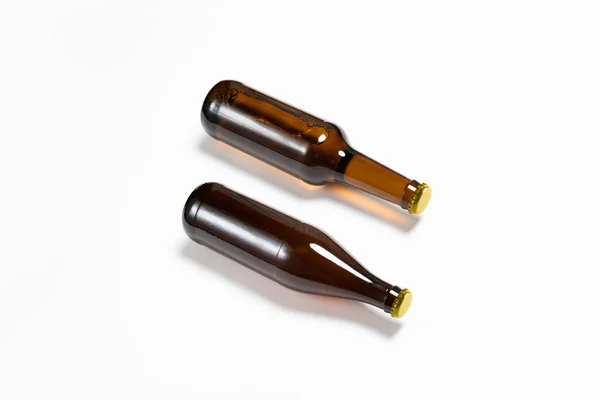 Full Brown Beer Bottles Mock Fehér Háttérrel Üres Címkével Nagy — Stock Fotó