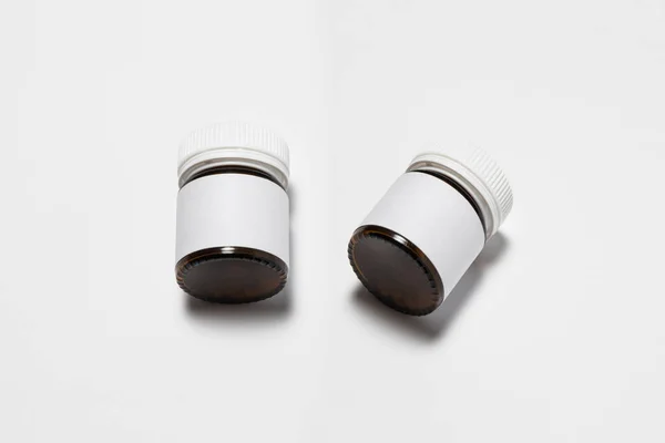 Glass Supplement Bottles Box Med Blank Etikett Mock Light Grey — Stockfoto