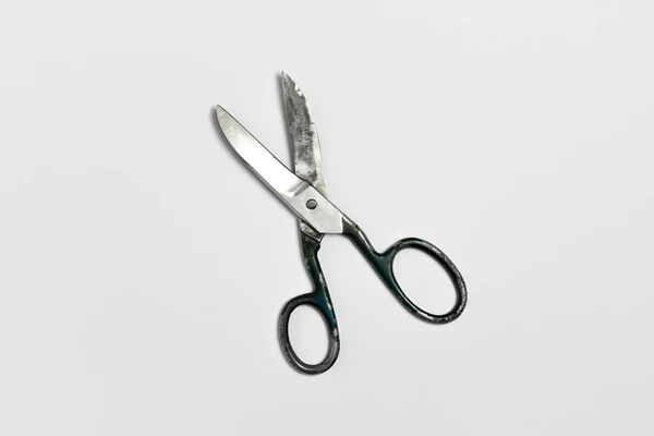 Tailor Scissors Working Tool Seamstress Old Used Scissors Metal White — Stock Photo, Image