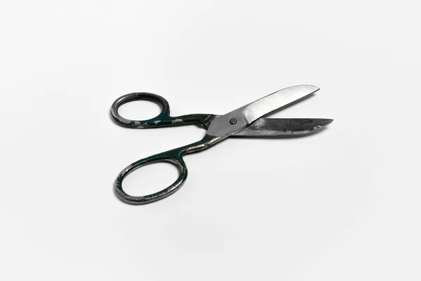 Tailor Scissors Working Tool Seamstress Old Used Scissors Metal White — Stock Photo, Image